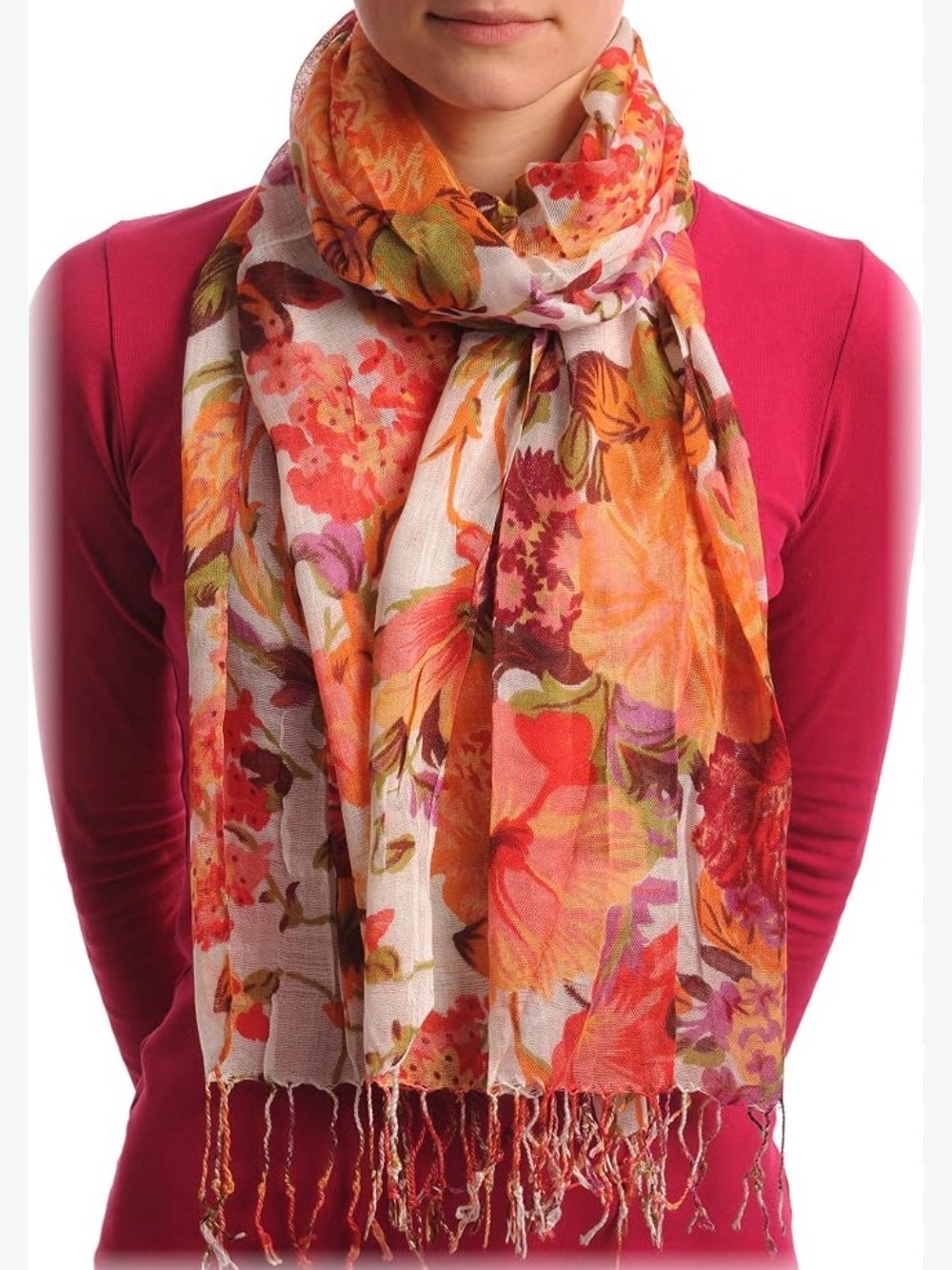 Madison's Niche Multi Abstract Fruit Oblong Scarf Boho Watercolor Tropical Wool